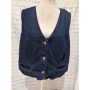 Lane Bryant 3 Button Blue Denim Cotton Vest Plus Size 22
